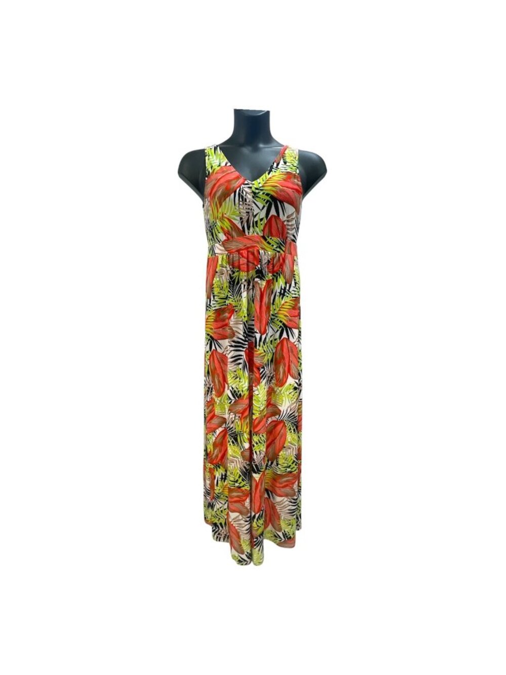 West Loop Tropical Maxi Dress Floral V-Neck Sleeveless Summer Beach Sun LARGE